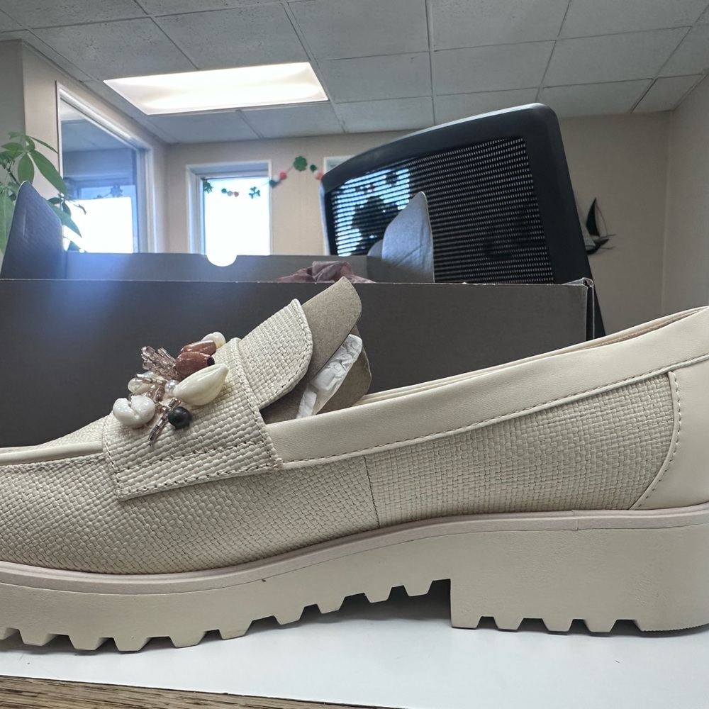 Franco Sarto Cream Beaded Slip-On Loafers
